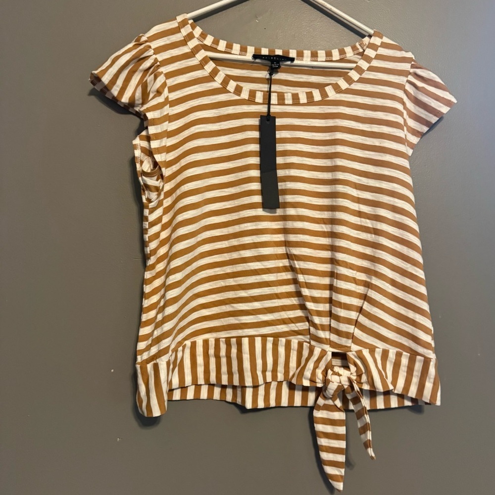 Striped Tie-Hem Women's Top in Brown and White